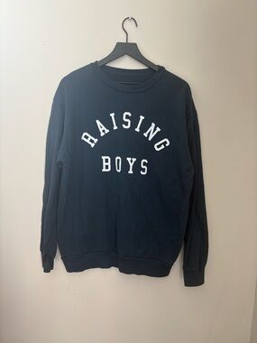 Raising Boys Crewneck Sweatshirt Navy Unisex XL Cotton Long Sleeve Chic Family